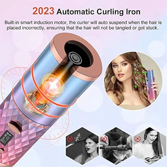 Automatic Cordless Hair Curler - Portable Rotating Curling Wand with Auto Shut-Off