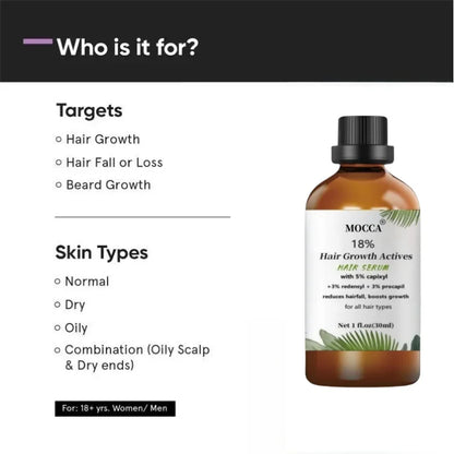 18% Hair Density Serum 30ml - Procapil, Capixyl, Redensyl, Anagain & Baicapil for Hair Fall Control & Growth