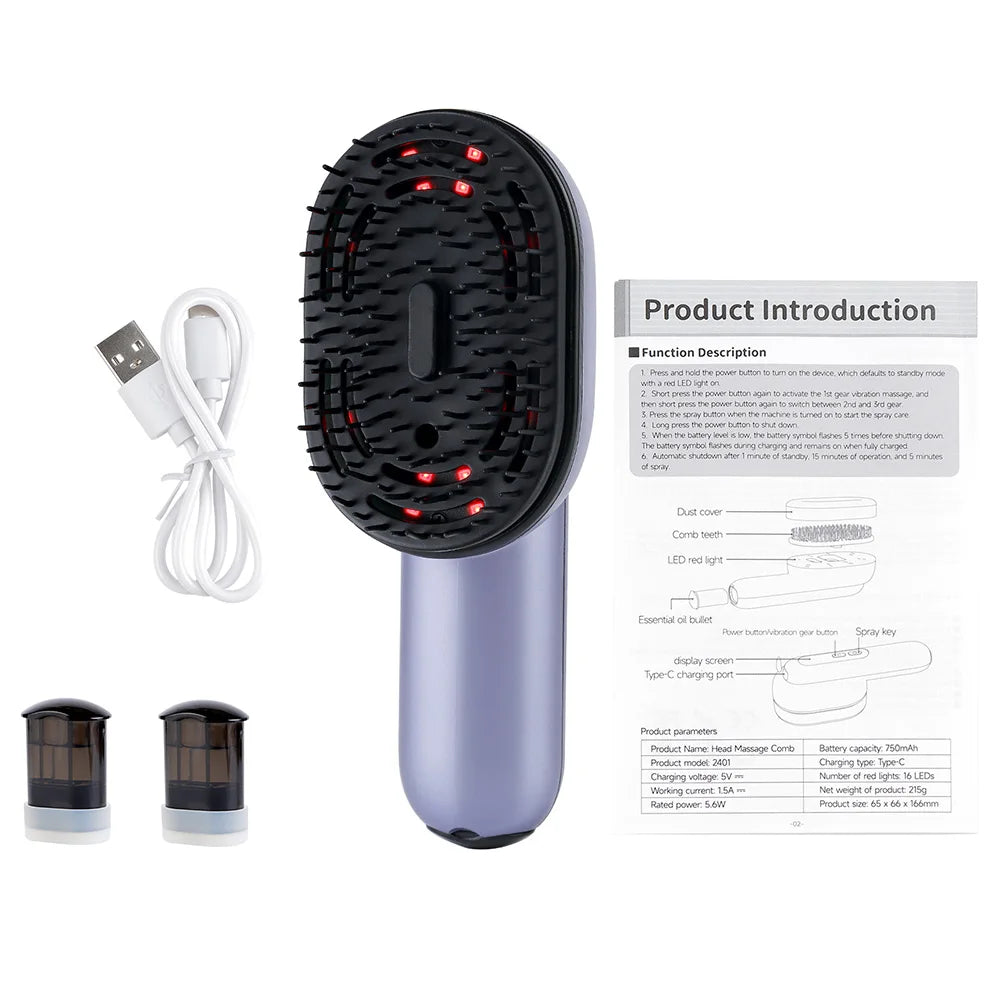 3-in-1 Hair Care Spray Massage Comb - Vibrating Scalp Massager & Oil Applicator Brush