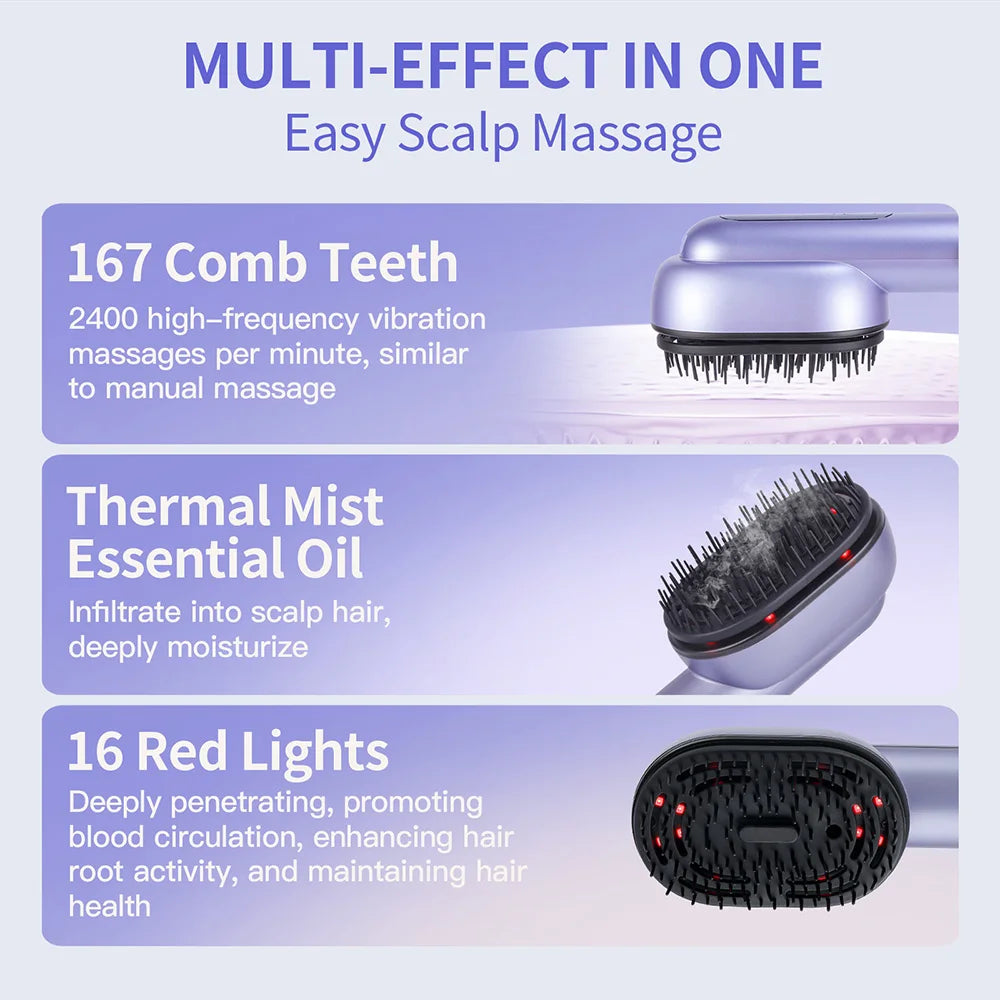 3-in-1 Hair Care Spray Massage Comb - Vibrating Scalp Massager & Oil Applicator Brush