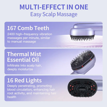 3-in-1 Hair Care Spray Massage Comb - Vibrating Scalp Massager & Oil Applicator Brush