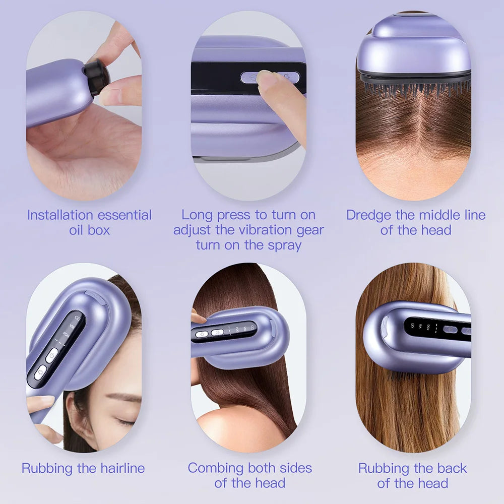 3-in-1 Hair Care Spray Massage Comb - Vibrating Scalp Massager & Oil Applicator Brush