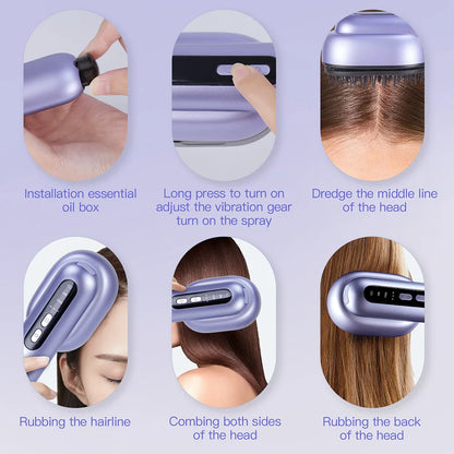3-in-1 Hair Care Spray Massage Comb - Vibrating Scalp Massager & Oil Applicator Brush