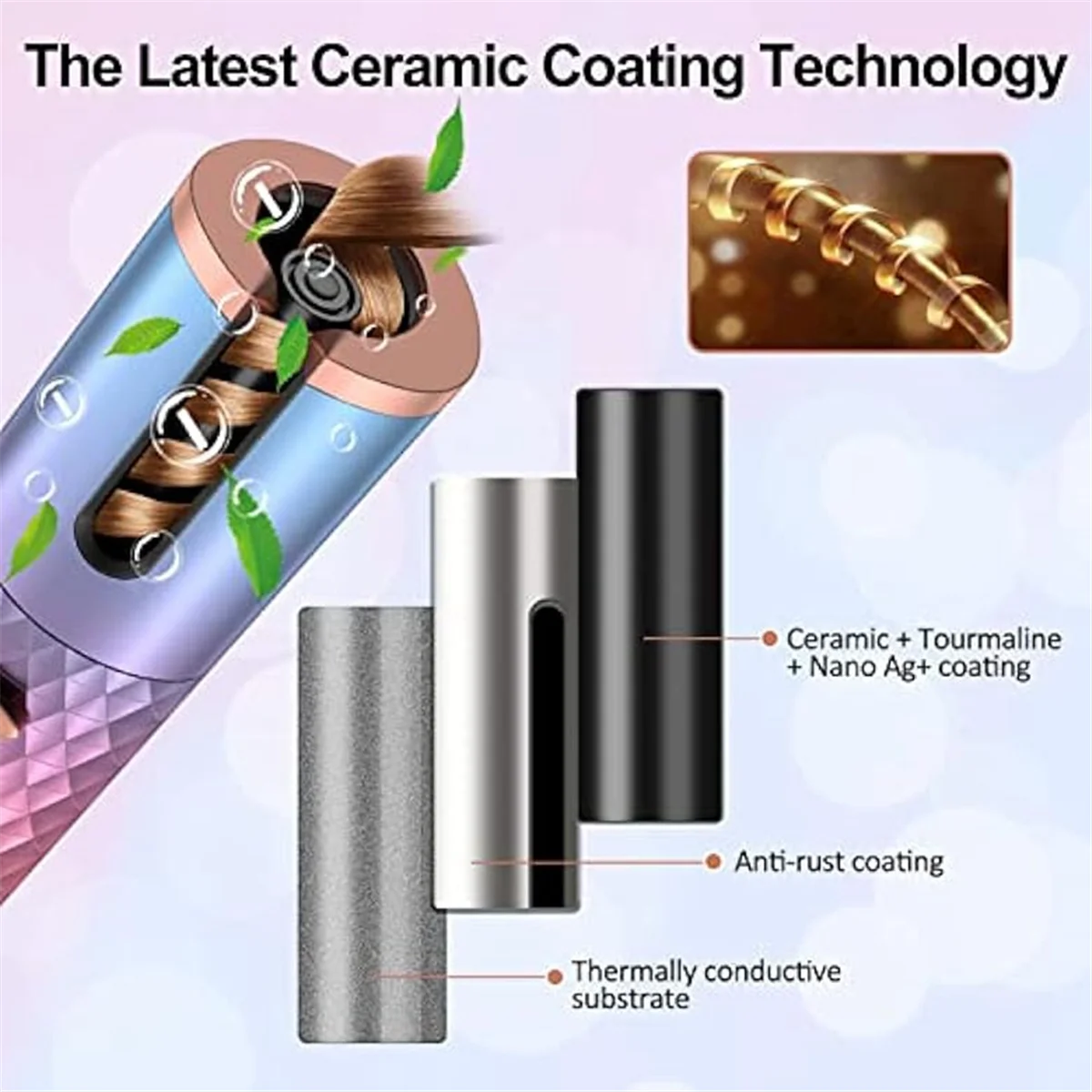 Automatic Cordless Hair Curler - Portable Rotating Curling Wand with Auto Shut-Off