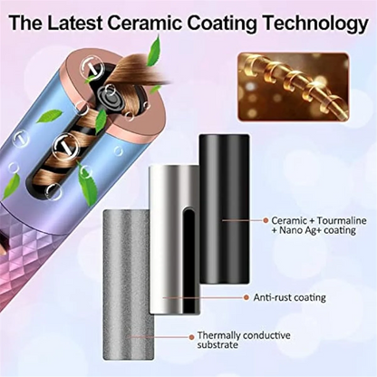 Automatic Cordless Hair Curler - Portable Rotating Curling Wand with Auto Shut-Off