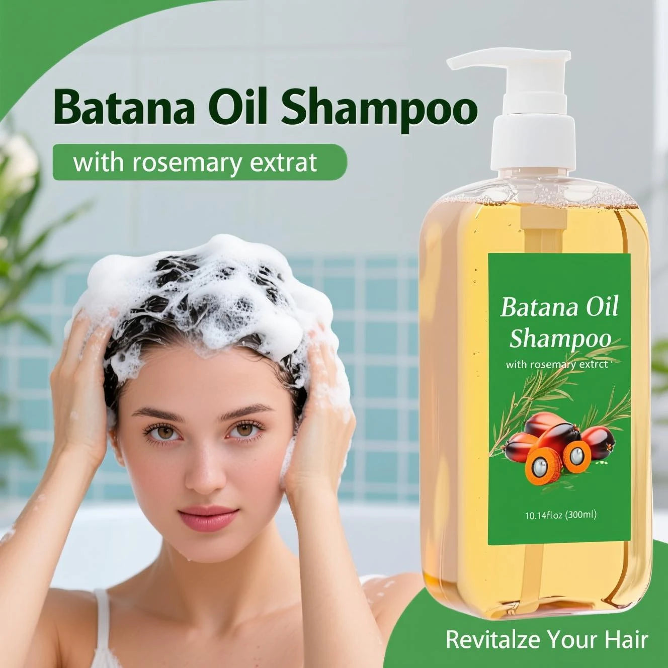Hair Growth Shampoo 300ml - Batana Oil & Rosemary for Frizz Control, Breakage Prevention & Scalp Nourishment