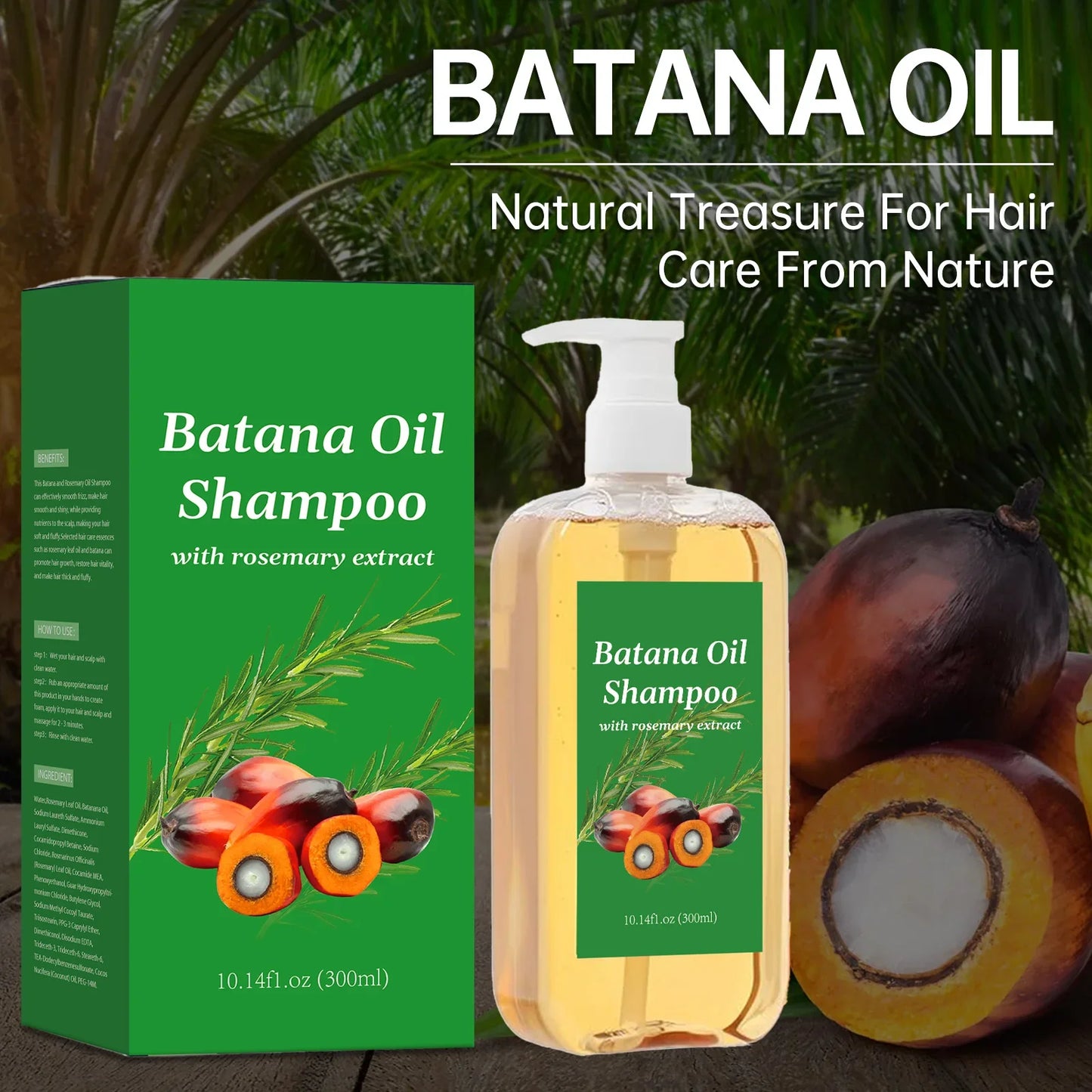 Hair Growth Shampoo 300ml - Batana Oil & Rosemary for Frizz Control, Breakage Prevention & Scalp Nourishment