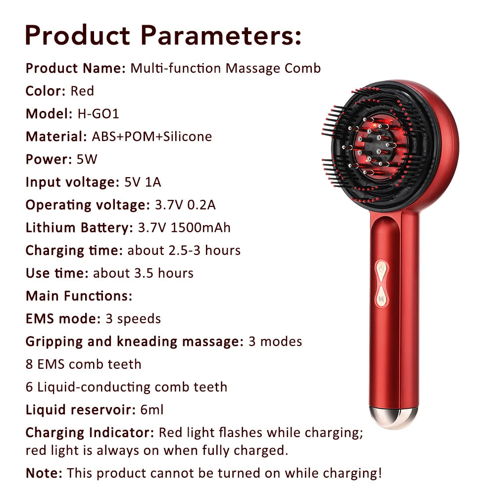 Electric Scalp Massager Comb Hair Growth Therapy Micro-Current Red & Blue Light Anti-Hair Loss Treatment Oil Applicator