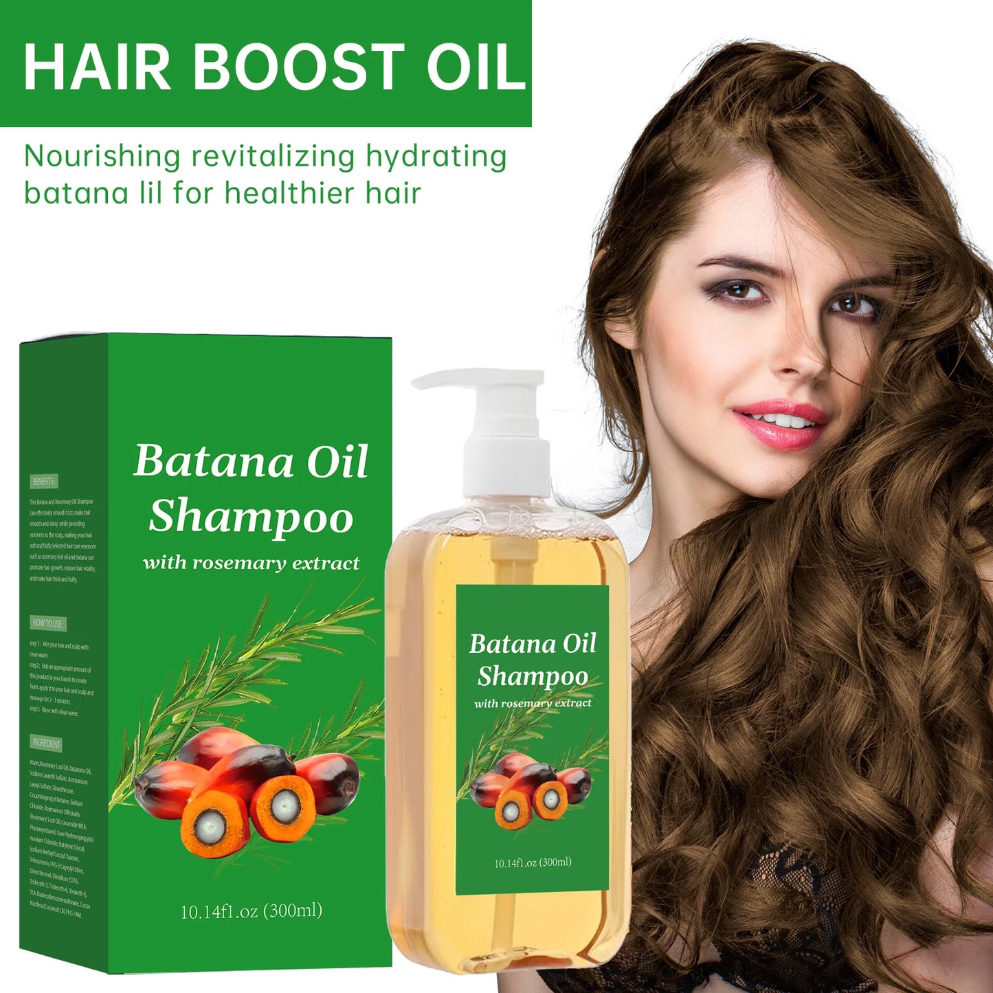 Hair Growth Shampoo 300ml - Batana Oil & Rosemary for Frizz Control, Breakage Prevention & Scalp Nourishment