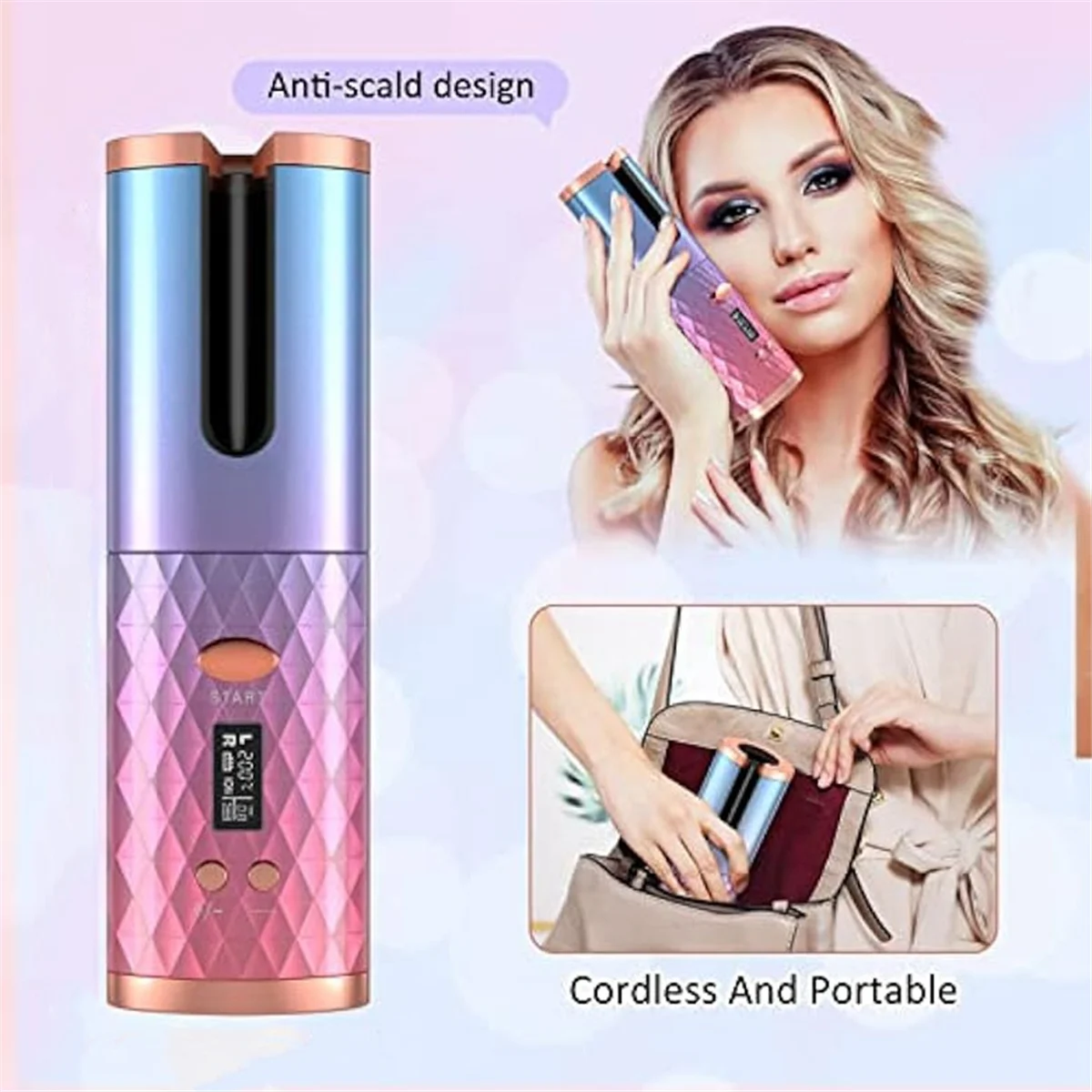 Automatic Cordless Hair Curler - Portable Rotating Curling Wand with Auto Shut-Off