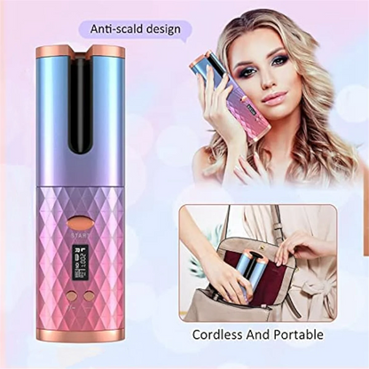 Automatic Cordless Hair Curler - Portable Rotating Curling Wand with Auto Shut-Off
