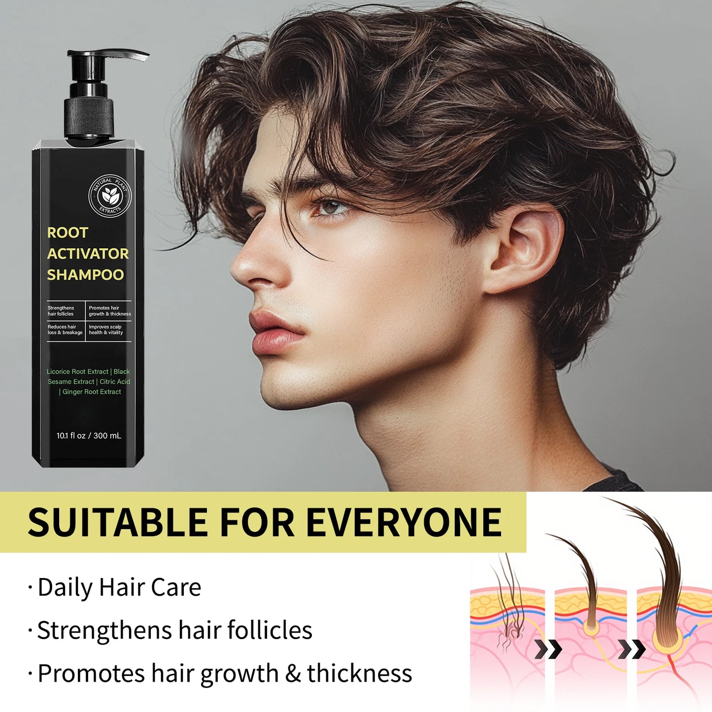 Hair Root Activator Shampoo 300ml - Nourish Roots, Strengthen Follicles & Promote Growth