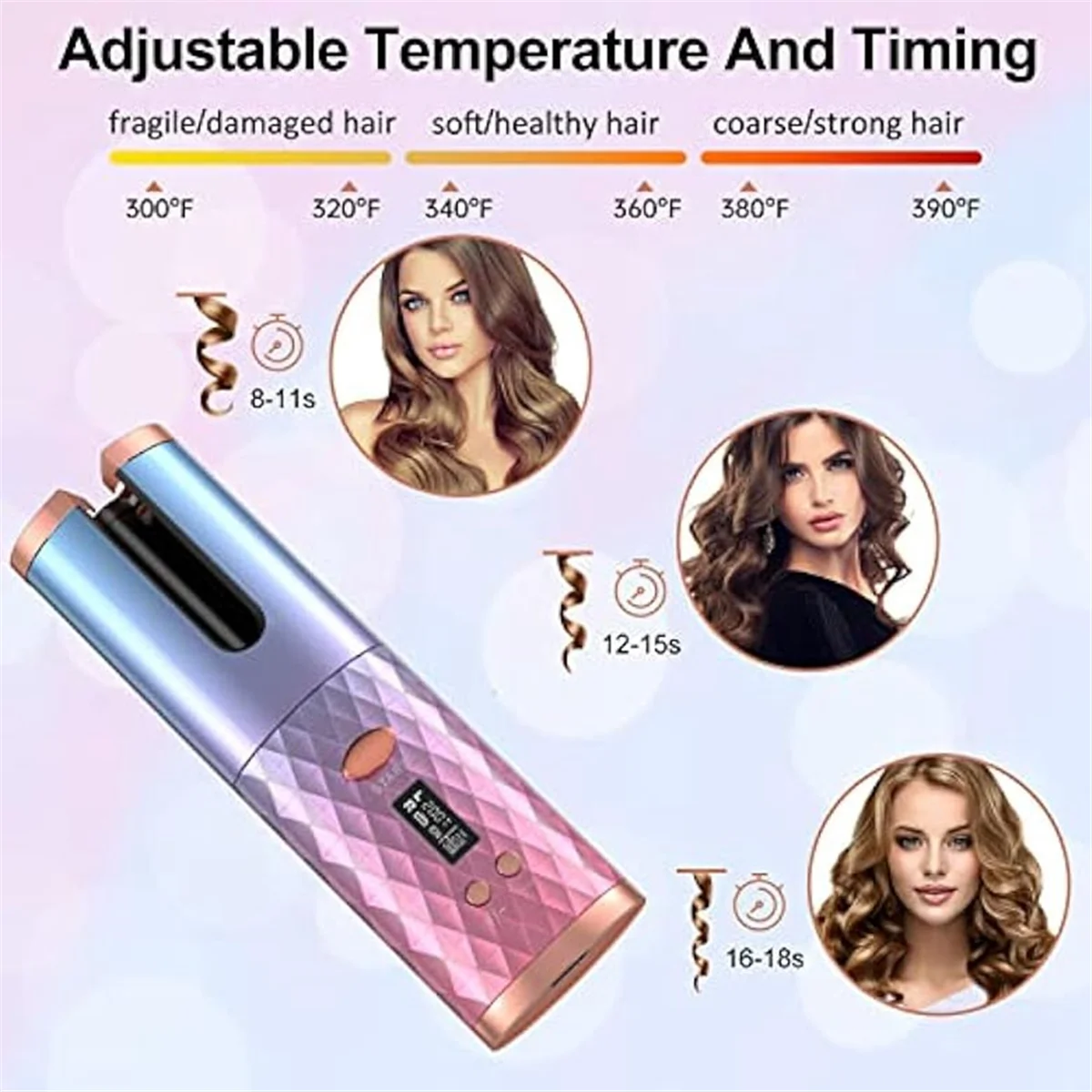 Automatic Cordless Hair Curler - Portable Rotating Curling Wand with Auto Shut-Off