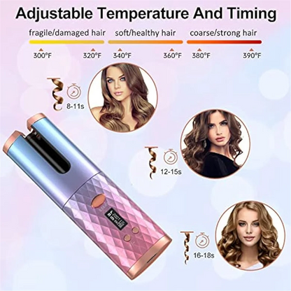Automatic Cordless Hair Curler - Portable Rotating Curling Wand with Auto Shut-Off
