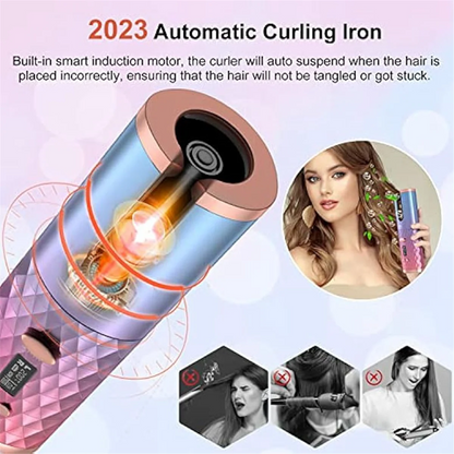 Automatic Cordless Hair Curler - Portable Rotating Curling Wand with Auto Shut-Off