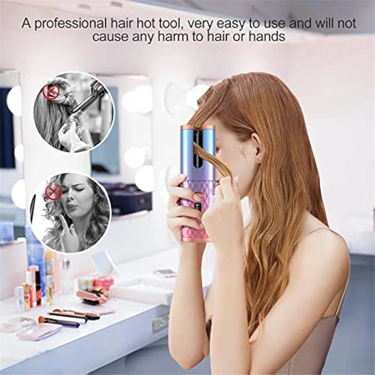 Automatic Cordless Hair Curler - Portable Rotating Curling Wand with Auto Shut-Off