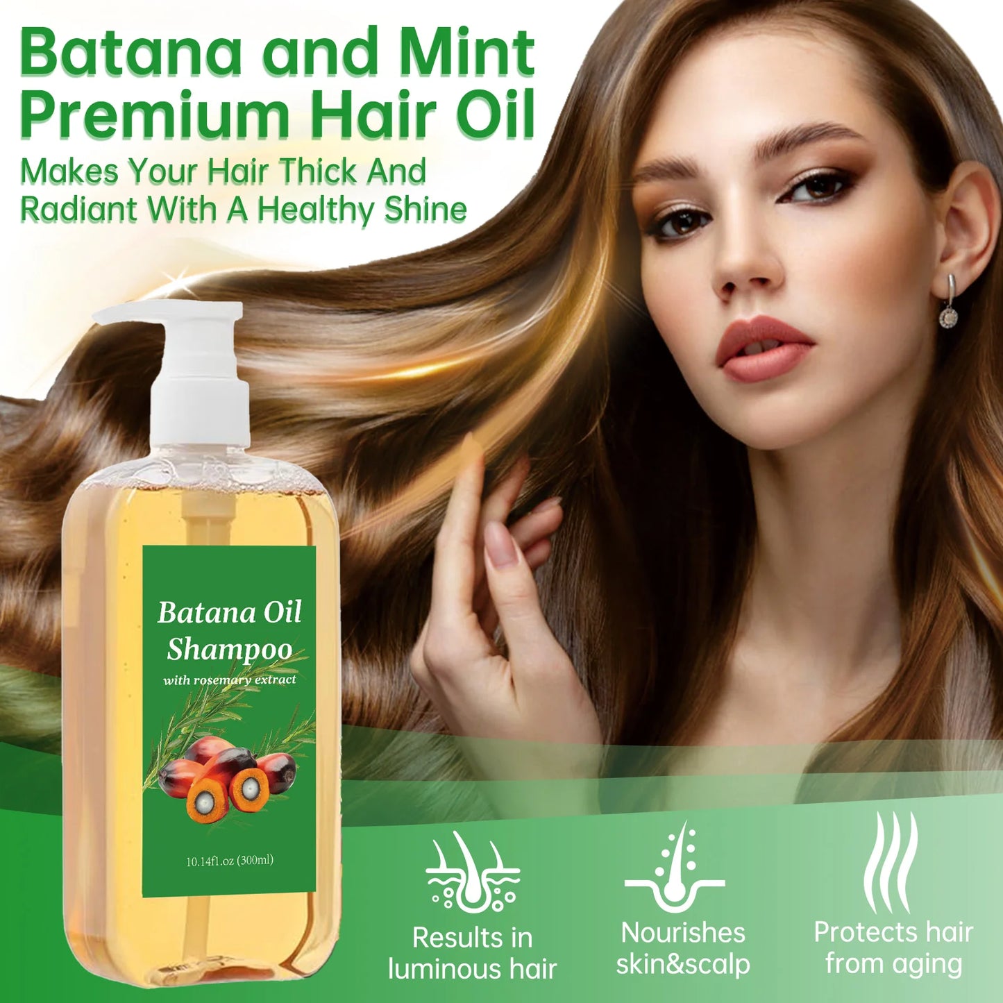 Hair Growth Shampoo 300ml - Batana Oil & Rosemary for Frizz Control, Breakage Prevention & Scalp Nourishment