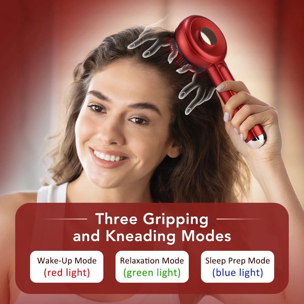 Electric Scalp Massager Comb Hair Growth Therapy Micro-Current Red & Blue Light Anti-Hair Loss Treatment Oil Applicator