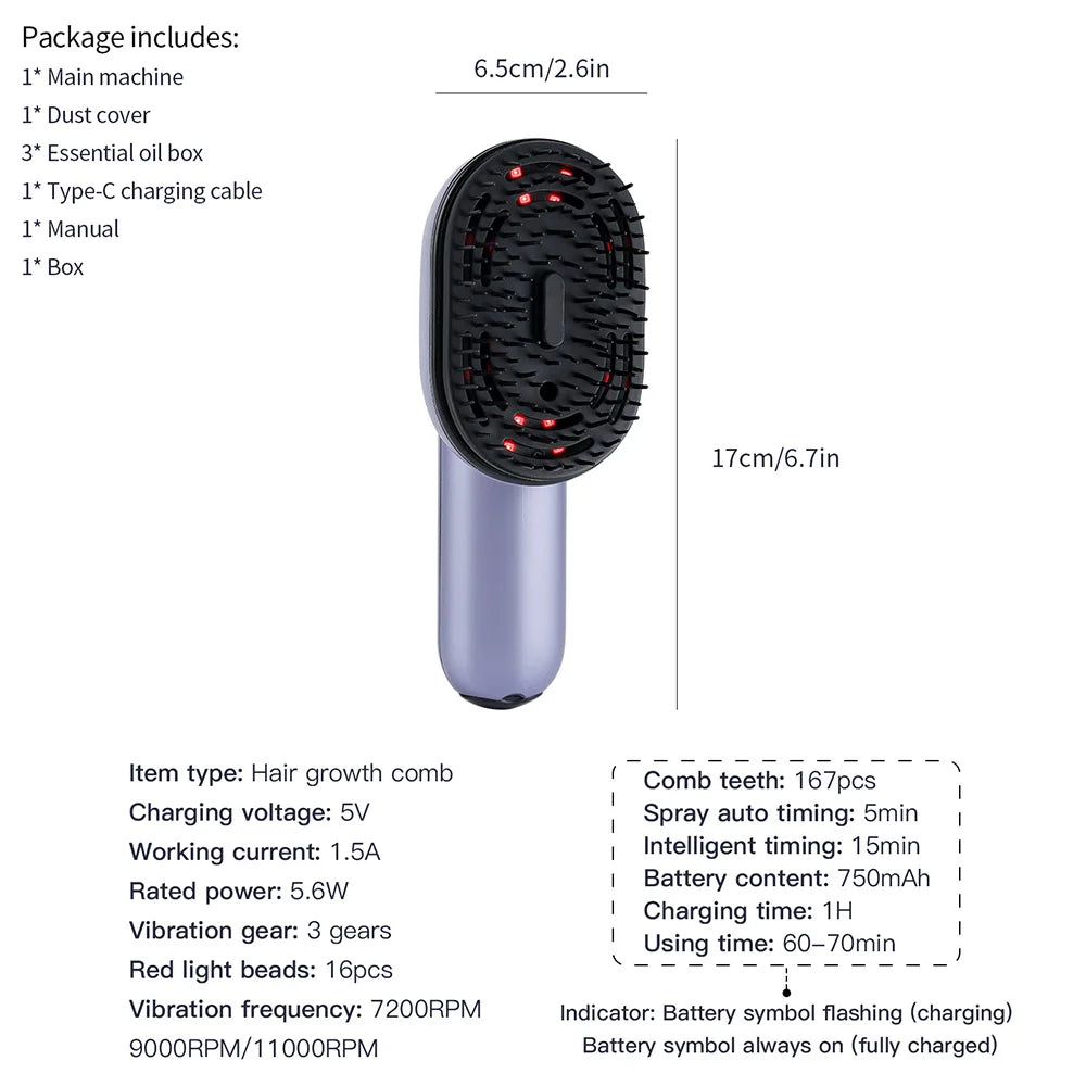 3-in-1 Hair Care Spray Massage Comb - Vibrating Scalp Massager & Oil Applicator Brush