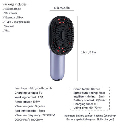3-in-1 Hair Care Spray Massage Comb - Vibrating Scalp Massager & Oil Applicator Brush